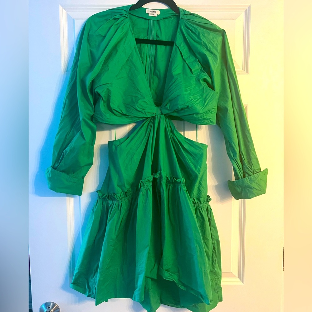 Jason Wu Emerald Green Plunge Neckline Knee-Length Dress
